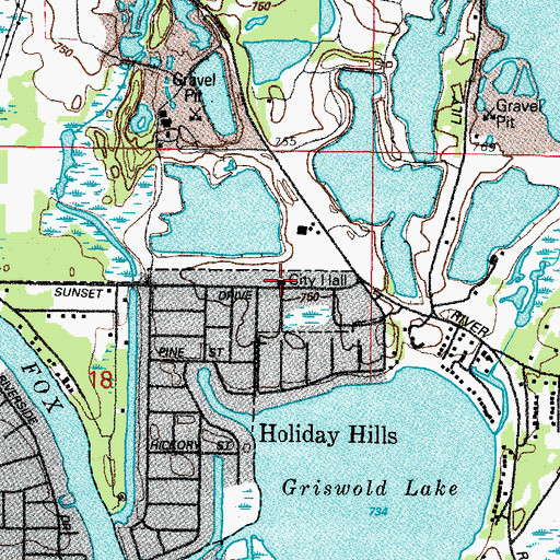 Topographic Map of Holiday Hills City Hall, IL