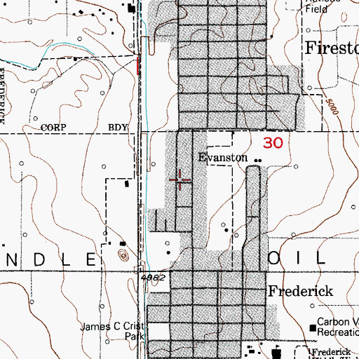 Topographic Map of Evanston, CO