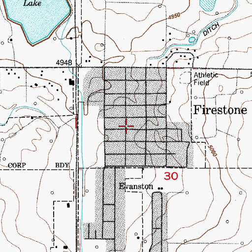 Topographic Map of Firestone, CO