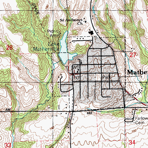 Topographic Map of Matherville Post Office, IL