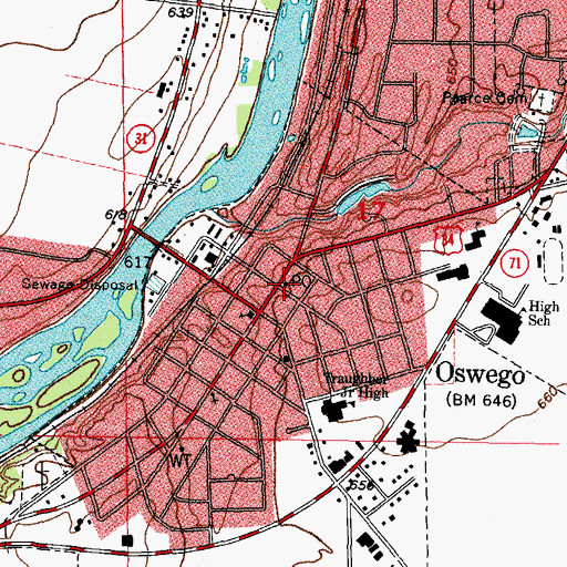 Topographic Map of Oswego Post Office, IL