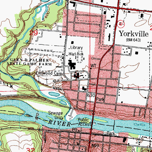 Topographic Map of Yorkville Grade School, IL