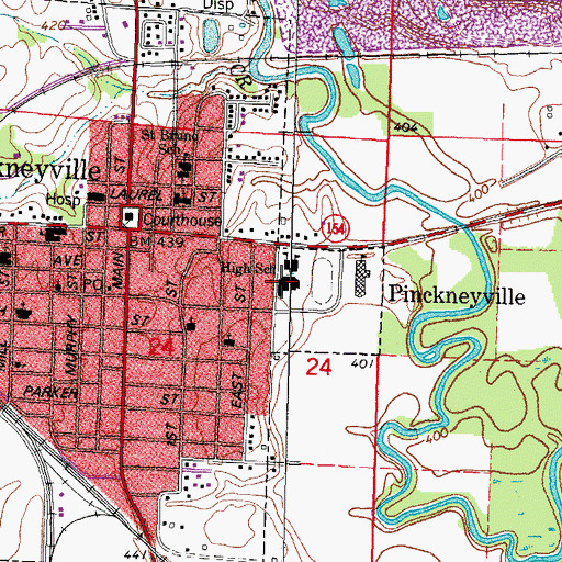 Topographic Map of Pinckneyville High School, IL