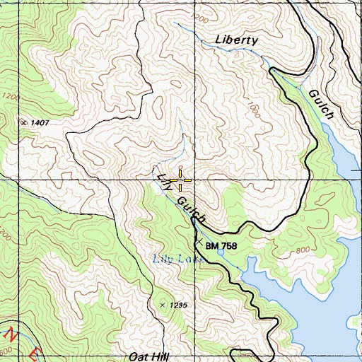 Topographic Map of Dutchmans Rock, CA