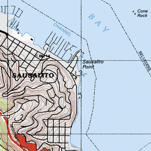 Topographic Map of Sausalito Ferry Terminal, CA