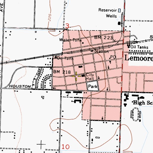 Topographic Map of Lemoore Branch Kings County Library, CA