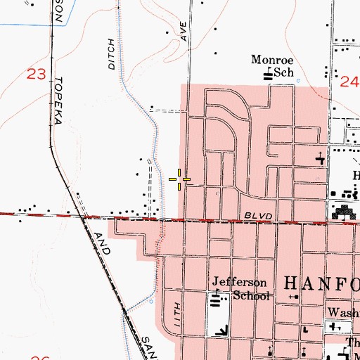 Topographic Map of Calvary Chapel of Hanford, CA