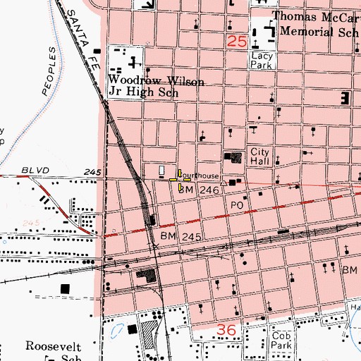 Topographic Map of Kings County Free Library, CA