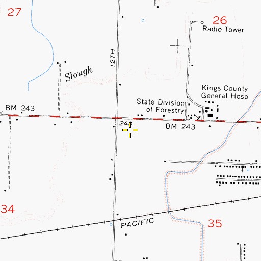 Topographic Map of Hanford Mall Shopping Center, CA