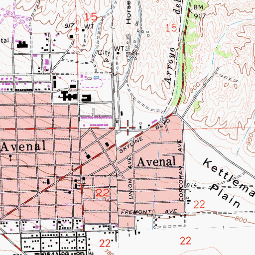 Topographic Map of Avenal Post Office, CA