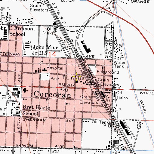 Topographic Map of Corcoran Branch Kings County Library, CA