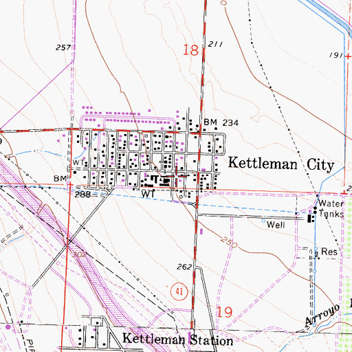 Topographic Map of Kettleman City Branch Kings County Library, CA