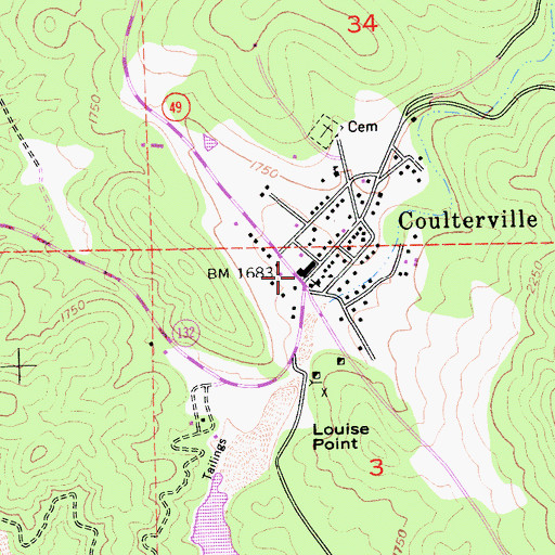 Topographic Map of Coulterville Main Street Historic District, CA