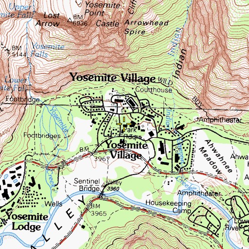 Topographic Map of Yosemite National Park Post Office, CA