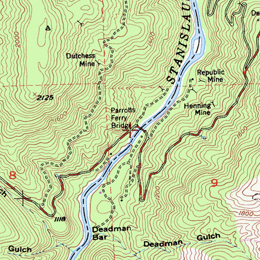 Topographic Map of Parrotts Ferry (historical), CA