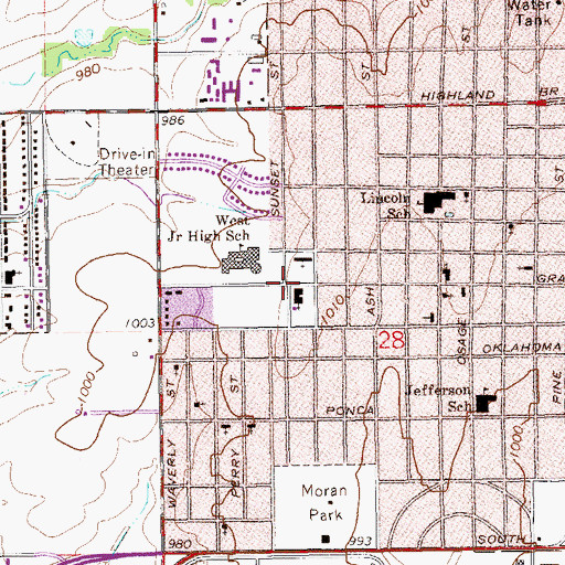 Topographic Map of Second Baptist Church, OK
