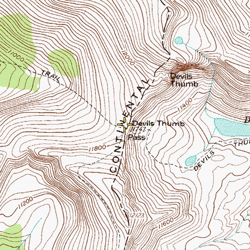 Topographic Map of Devils Thumb Pass, CO
