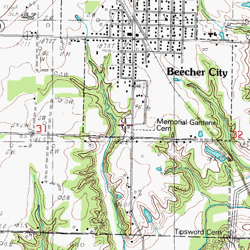 Topographic Map of Beecher Cemetery, IL