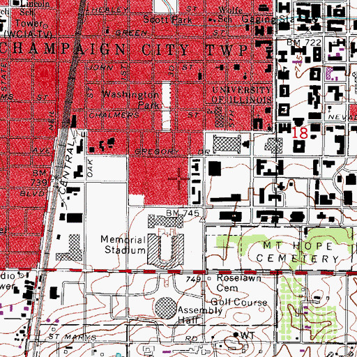 Topographic Map of Weston Hall, IL
