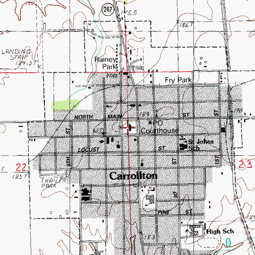 Topographic Map of Carrollton Courthouse Square Historic District, IL