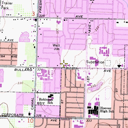 Topographic Map of North Fresno Family Worship Full Gospel Church, CA
