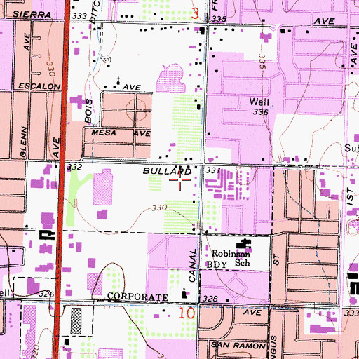 Topographic Map of North Fresno Mennonite Brethren Church, CA
