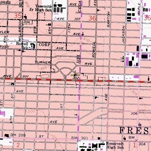 Topographic Map of Cedar Avenue Baptist Church, CA