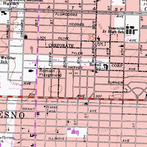 Topographic Map of Central Congregation Kingdom Hall of Jehovahs Witnesses, CA