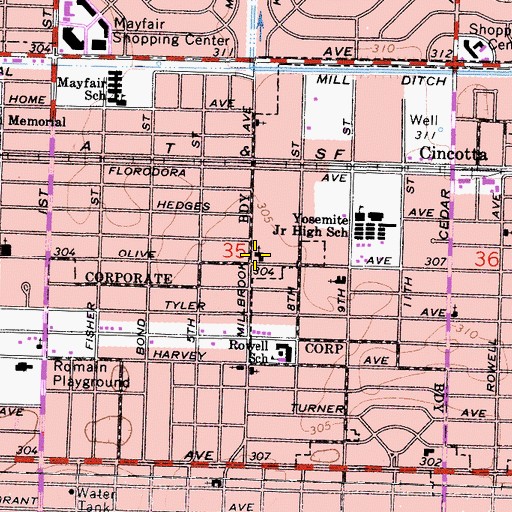 Topographic Map of Olivet Baptist Church, CA