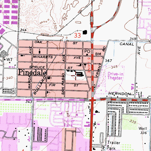 Topographic Map of Pinedale Elementary School, CA