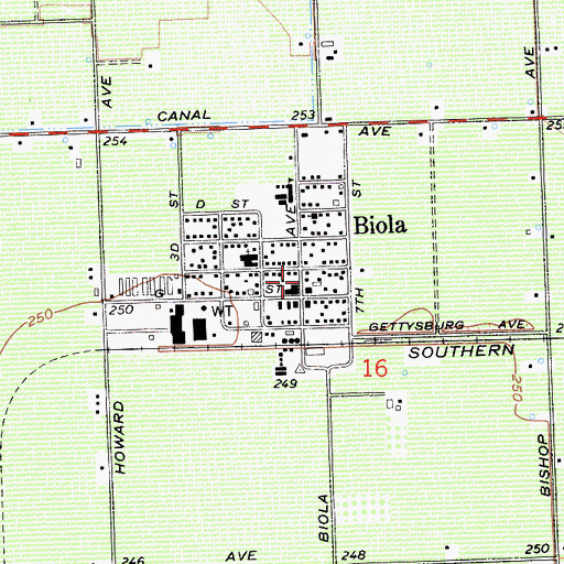 Topographic Map of Biola Post Office, CA