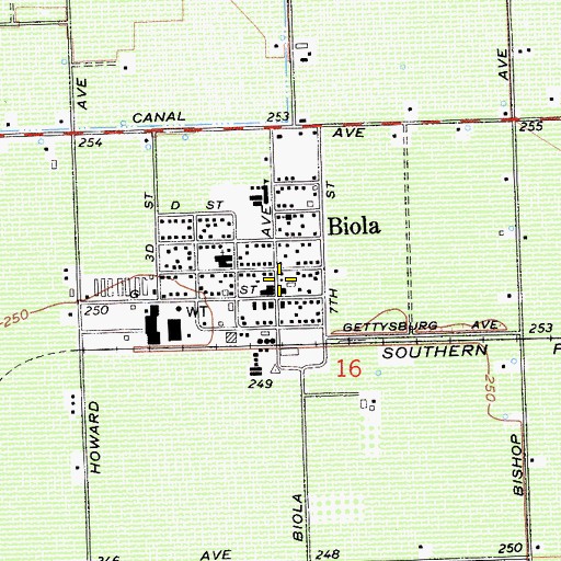 Topographic Map of Biola Post Office, CA