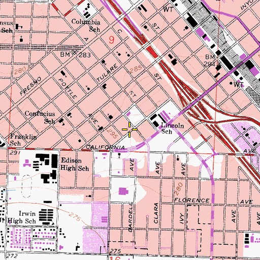 Topographic Map of Golden Harvest Church of God in Christ, CA
