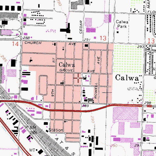 Topographic Map of Calwa Baptist Church, CA