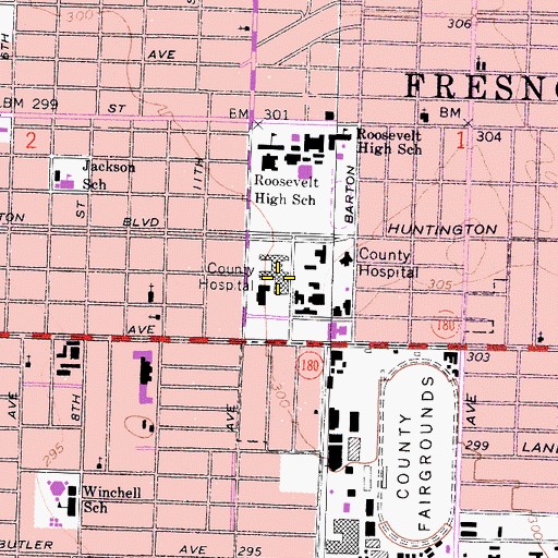 Topographic Map of Valley Medical Center of Fresno, CA