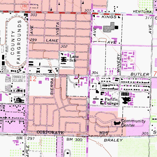 Topographic Map of Sunnyside Shopping Center, CA