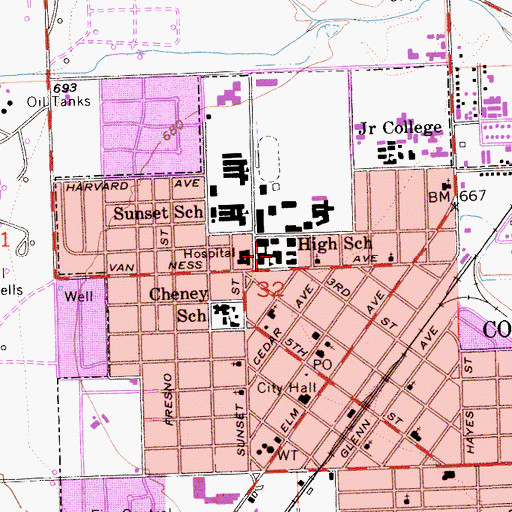 Topographic Map of Coalinga High School, CA
