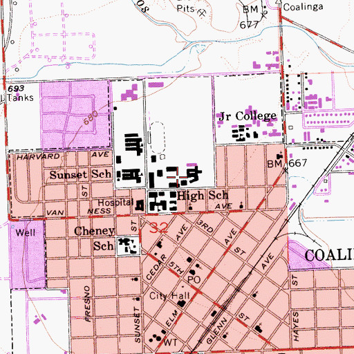 Topographic Map of Coalinga Junior High School, CA
