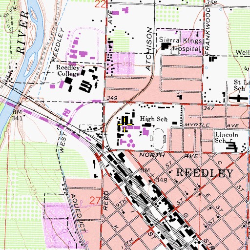 Topographic Map of Kings Canyon Adult School, CA
