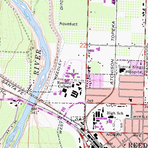 Topographic Map of Kings River Community College Library, CA