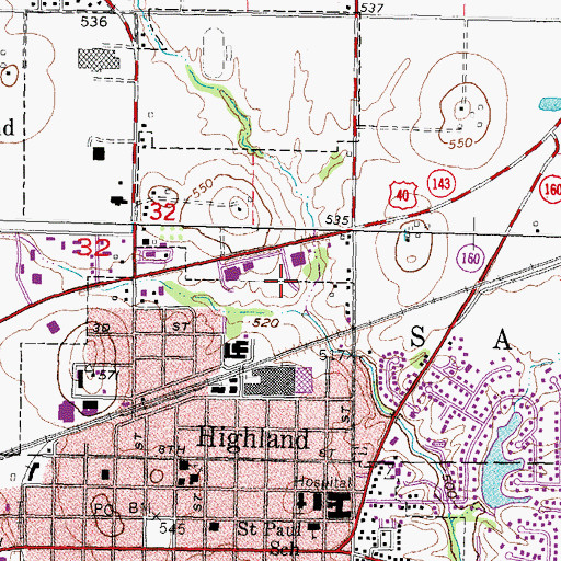 Topographic Map of Highland Fire Department Station 2, IL