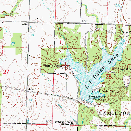 Topographic Map of Ash Grove Picnic Area, IL