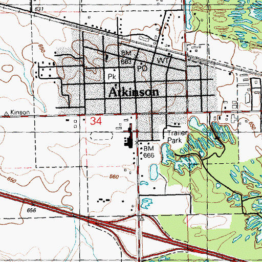 Topographic Map of Atkinson Grade School, IL