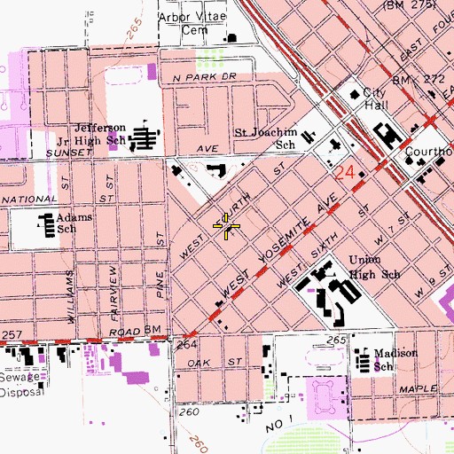Topographic Map of Fourth Street Church of God, CA