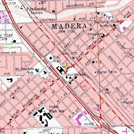 Topographic Map of Madera County Library, CA