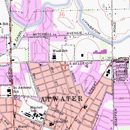 Topographic Map of Atwater United Methodist Church, CA