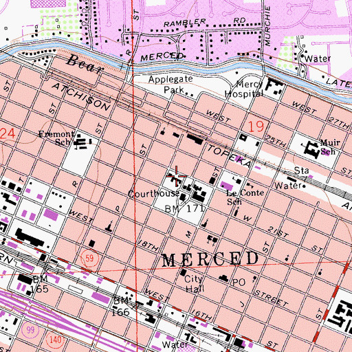 Topographic Map of Merced Womans Club, CA