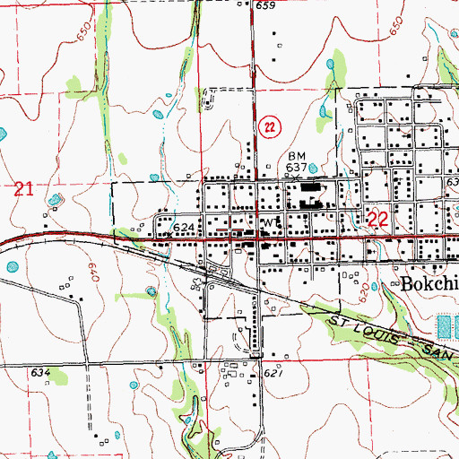 Topographic Map of Bokchito Post Office, OK