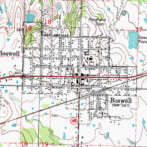 Topographic Map of Boswell Post Office, OK