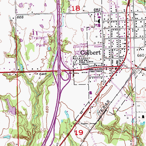 Topographic Map of Colbert Post Office, OK